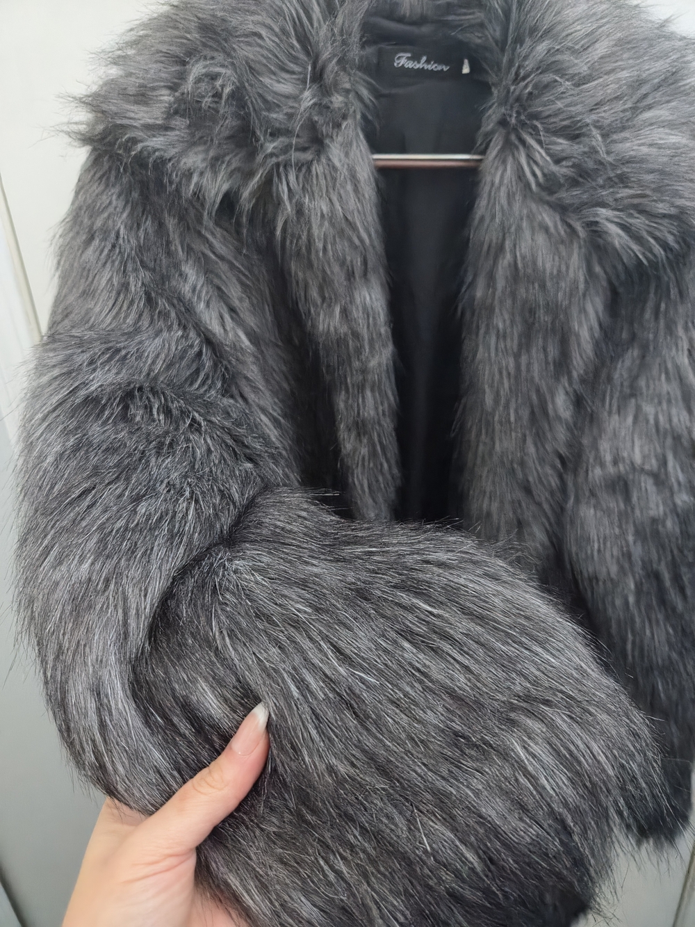 Fashion Nova Gray Faux Fur Teddy Coat - Picture 6 of 8